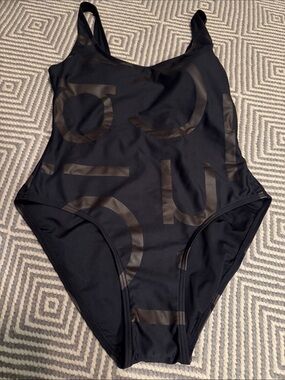 Calvin Klein Black Logo One-Piece Swim Bodysuit